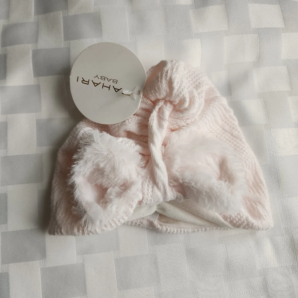 Tahari Turban Baby Faux White Lining Bow Pink  Hat  NWT